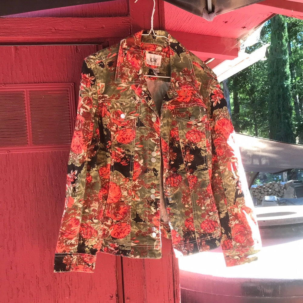 Live a Little Olive & Red Floral Jean Jacket